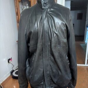 Bruno Magli Black Leather Bomber Jacket